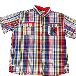 Parish Nation Plaid Shirt Men's 2XL (Fits L) Short Sleeve Button Up Crest Logo